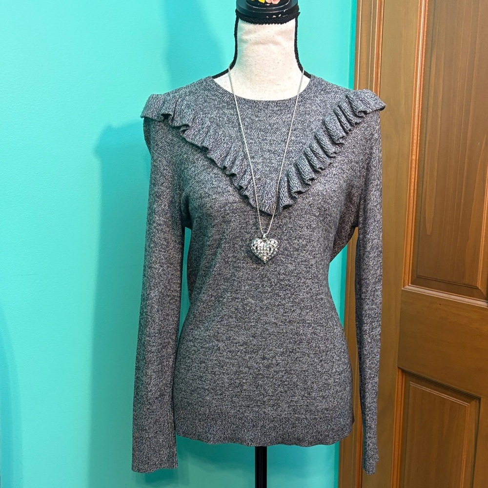 A New Day Gray Sweater with Ruffle Detail